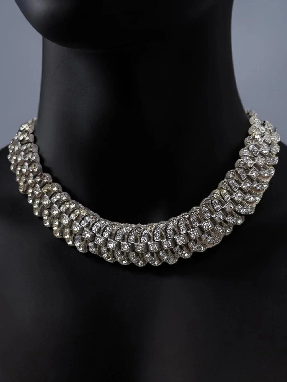 Vintage Art Deco Era Pot Metal And Paste Stone Choker Necklace